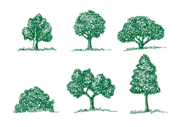 Ensemble d'arbres vectoriels avec feuilles — Image vectorielle