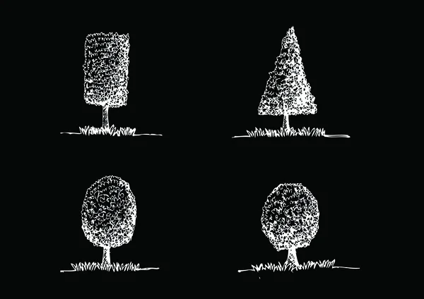 Conjunto de árboles vectoriales con hojas — Archivo Imágenes Vectoriales