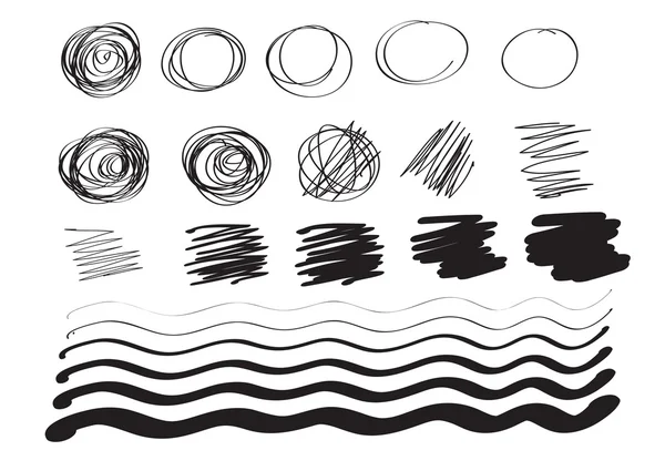 矢量集手绘制的墨迹笔画抽象画笔线条 — 图库矢量图片