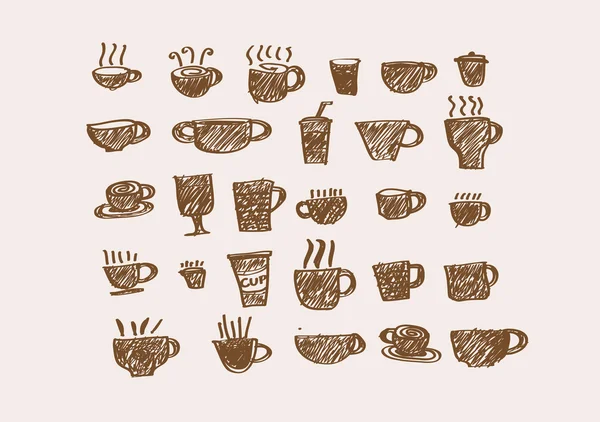 Conjunto de taza de café o diseño de colección icono de taza de té — Vector de stock