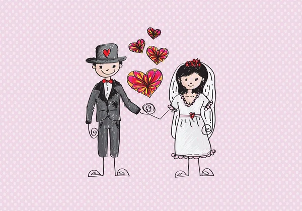 手描きの結婚式のカップル — ストックベクタ