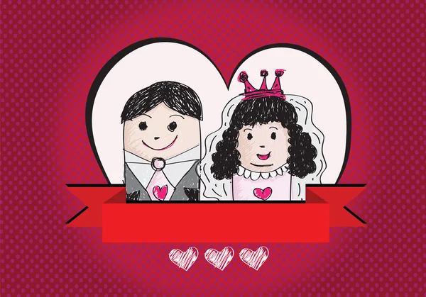 Dibujos animados dibujado a mano boda pareja idea diseño — Vector de stock