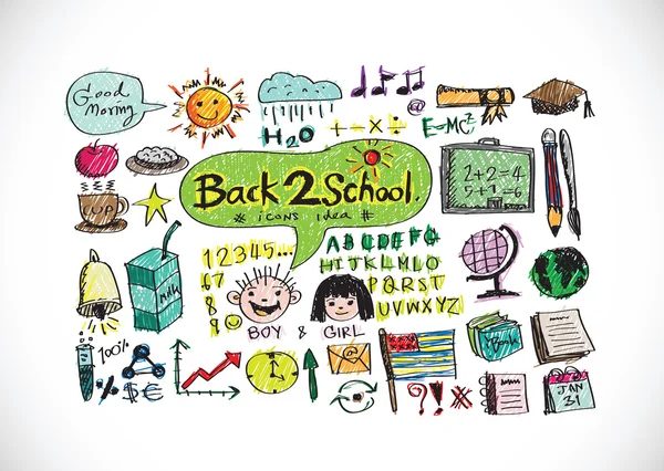 Hand tekenen doodle terug naar school icons — Stockvector