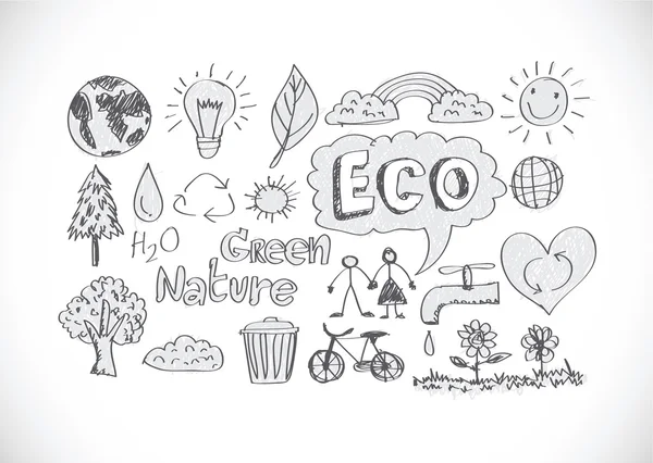 Eco Idea Sketch e Eco friendly Doodles — Vettoriale Stock