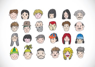 çeşitli Karikatür yüzler resimde kümesi
