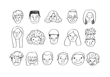 çeşitli Karikatür yüzler resimde kümesi