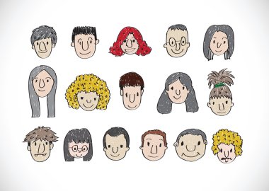 çeşitli Karikatür yüzler resimde kümesi