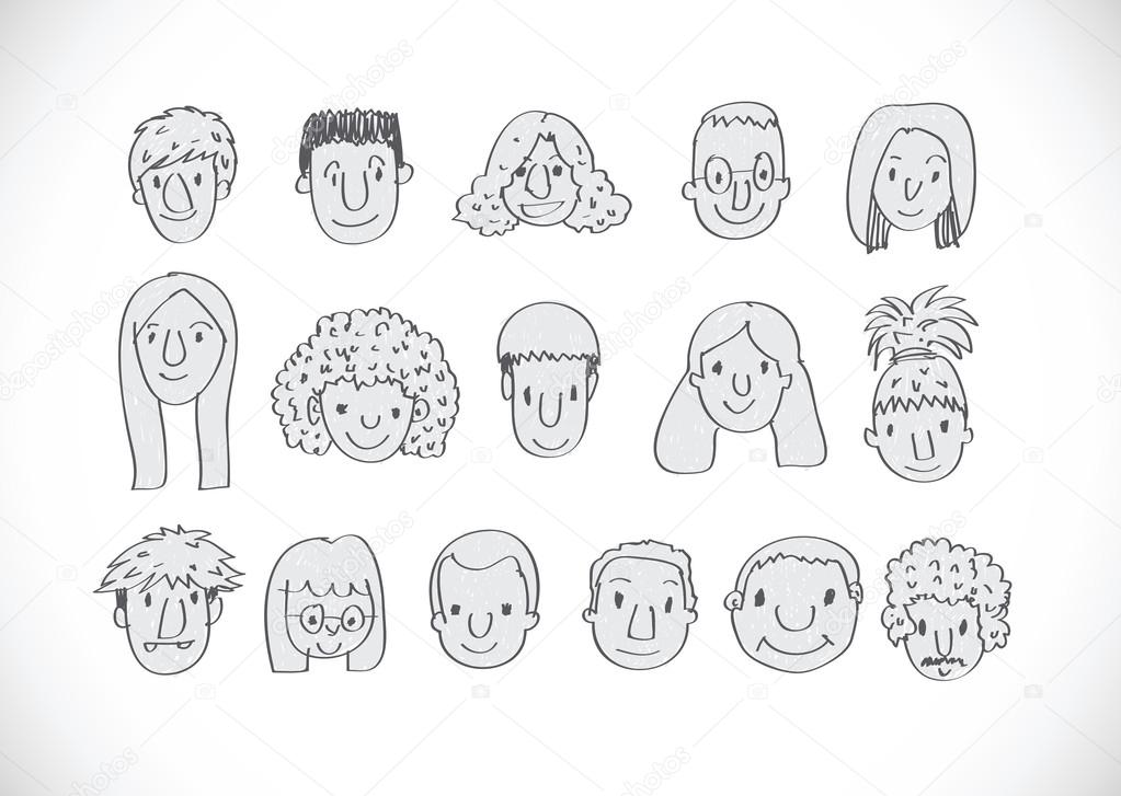 Set of various cartoon faces illustration