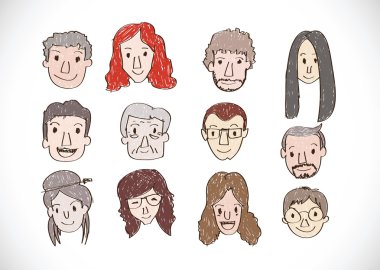 çeşitli Karikatür yüzler resimde kümesi