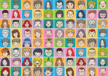 çeşitli Karikatür yüzler resimde kümesi