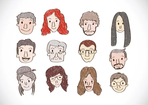 Ensemble de divers visages de bande dessinée illustration — Image vectorielle