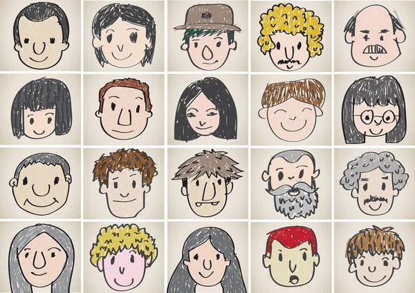 Ensemble de divers visages de bande dessinée illustration — Image vectorielle