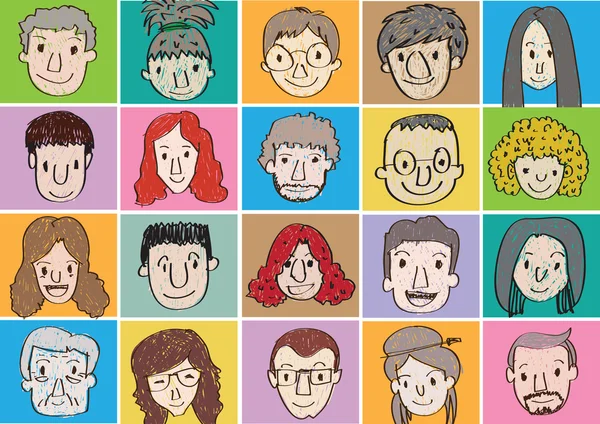 Conjunto de varias caras de dibujos animados ilustración — Vector de stock