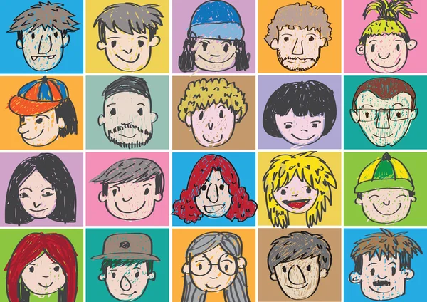 Ensemble de divers visages de bande dessinée illustration — Image vectorielle