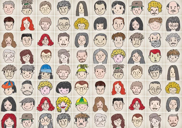 Set of various cartoon faces illustration — Stock Vector