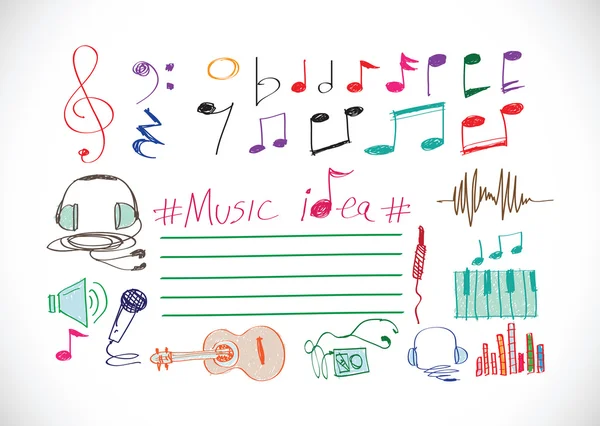 Notas musicales e iconos musicales — Vector de stock