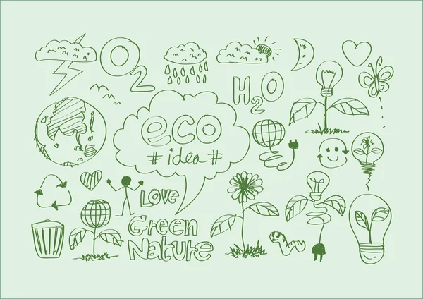 Eco Idea Sketch e Eco friendly Doodles — Vettoriale Stock