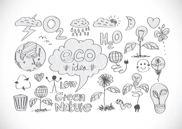 Eco Idea Sketch e Eco friendly Doodles — Vettoriale Stock