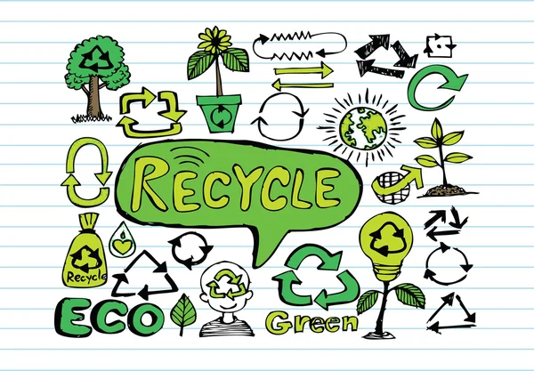 Ide Eco Sketch dan Eco ramah Doodles - Stok Vektor