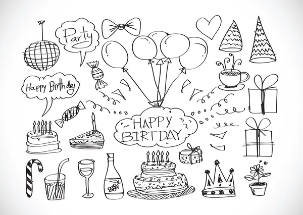 Scarabocchi di compleanno disegnati a mano — Vettoriale Stock