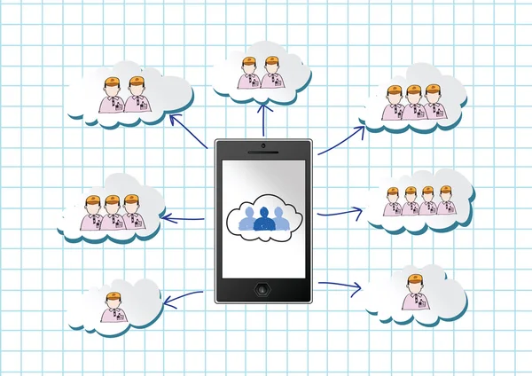 Concepto informático con contacto en red — Archivo Imágenes Vectoriales