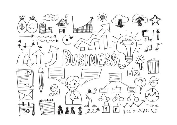 Hand doodle business Ikonuppsättning — Stock vektor