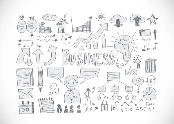 Hand doodle Business icon set — Stock Vector