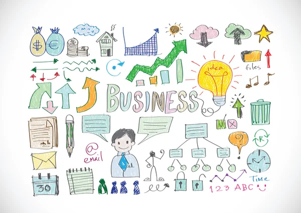 Doodle mão Conjunto de ícones de negócios — Vetor de Stock