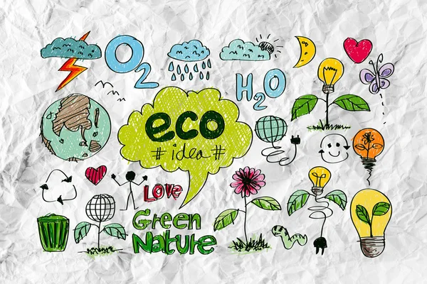 Eco Idea Sketch and Eco friendly Doodles — Stock Photo, Image