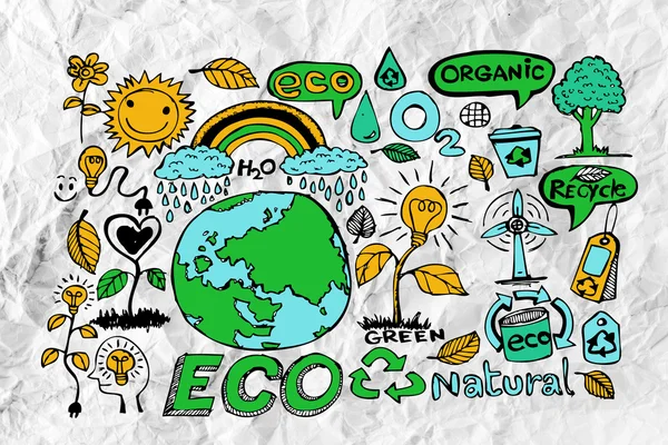 Eco ιδέα σκίτσο και eco φιλικό doodles — Φωτογραφία Αρχείου