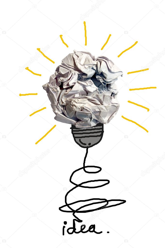 Concept crumpled paper light bulb metaphor