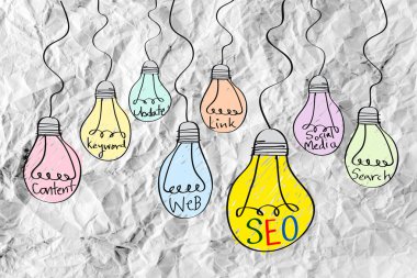 SEO fikir seo arama motoru optimizasyonu buruşuk kağıt üzerinde
