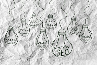 SEO fikir seo arama motoru optimizasyonu buruşuk kağıt üzerinde