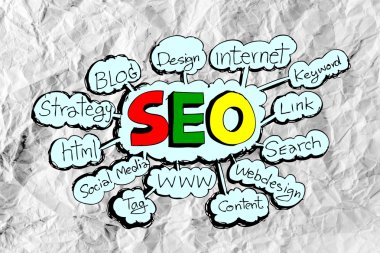 SEO fikir seo arama motoru optimizasyonu buruşuk kağıt üzerinde