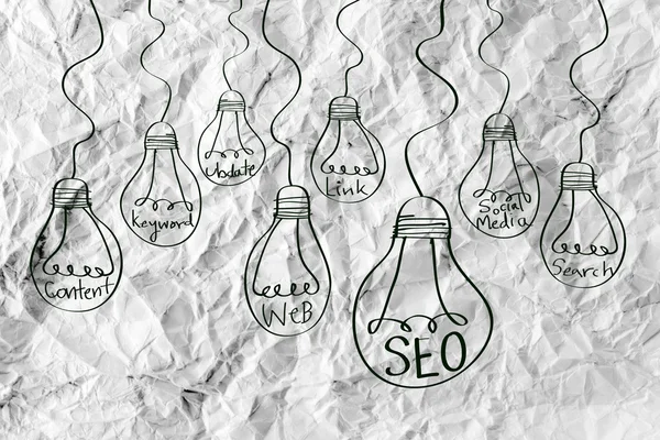 Seo Idea Optimisation des moteurs de recherche SEO sur papier froissé — Photo