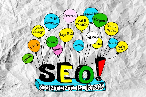 Seo Ideia SEO Search Engine Optimization em papel amassado — Fotografia de Stock