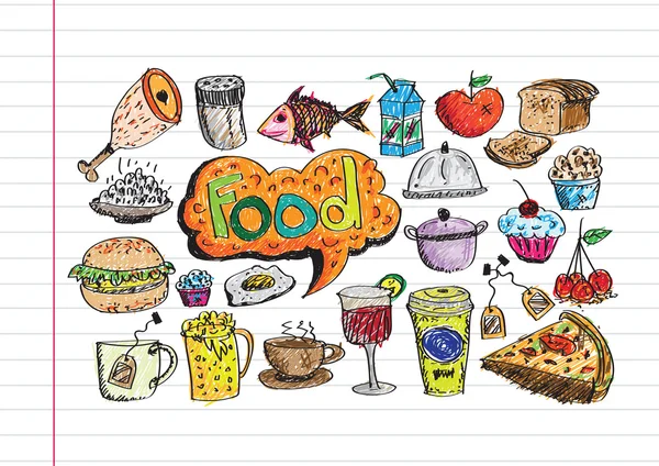 Conjunto de vetores de ícones alimentares coloridos — Vetor de Stock