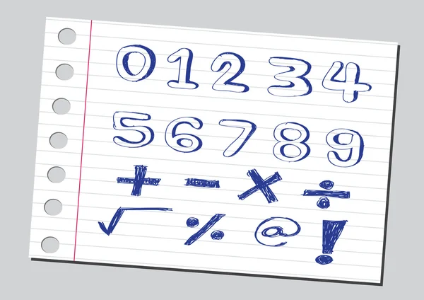 Zahlen und mathematische Symbole skizzieren — Stockvektor