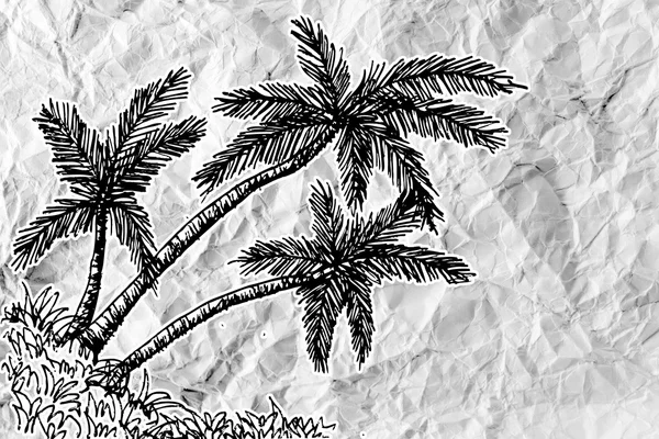 Zestaw drzewo palmami tropikalnymi palmami na zmięty papier — Zdjęcie stockowe