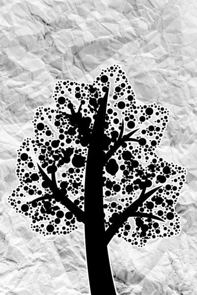 しわくちゃの紙の上の葉を持つ木のセット — ストック写真