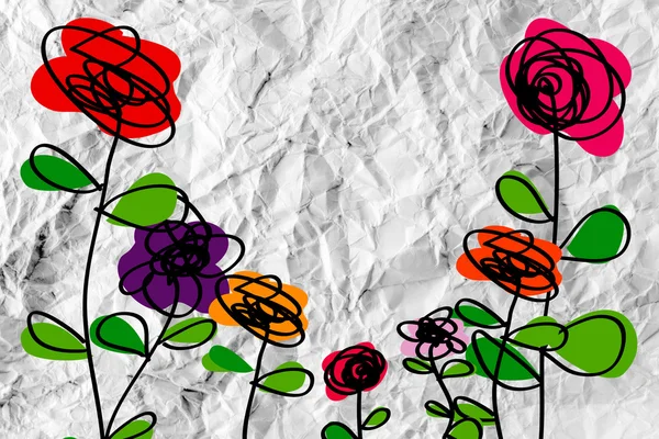 Flowers design on crumpled paper — Stock Photo, Image
