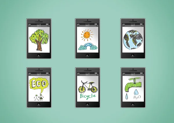 Telefon komórkowy aplikacje eko ilustracja koncepcja idei — Wektor stockowy