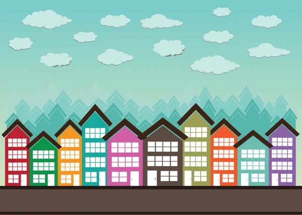 Little Town Townhouses  and home design — Stock Vector