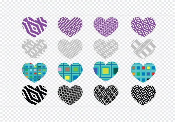 Heart abstract icons signs and symbols set  on transparent backg — Stock Vector