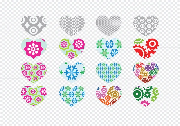 Heart abstract icons signs and symbols set  on transparent backg — Stock Vector