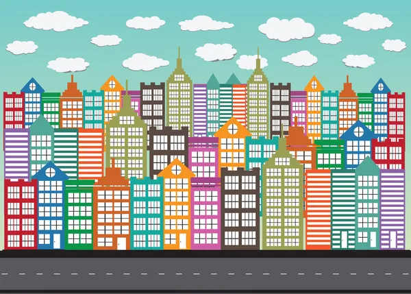 Colorido paisaje urbano Ciudad edificio de diseño — Vector de stock