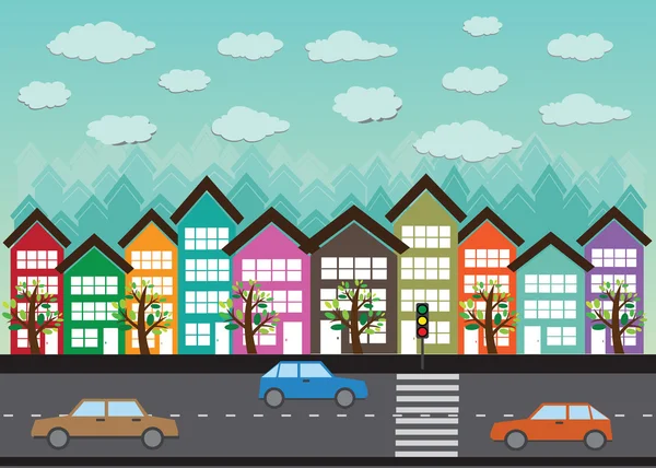 Colorful Cityscape  Town city building design — Stock Vector