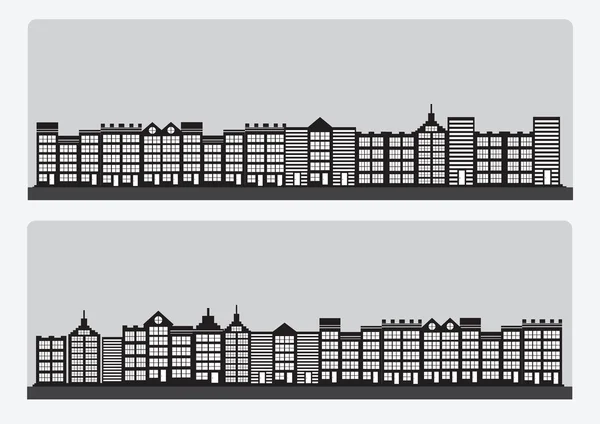 Ciudad ciudades silueta icono conjunto — Vector de stock