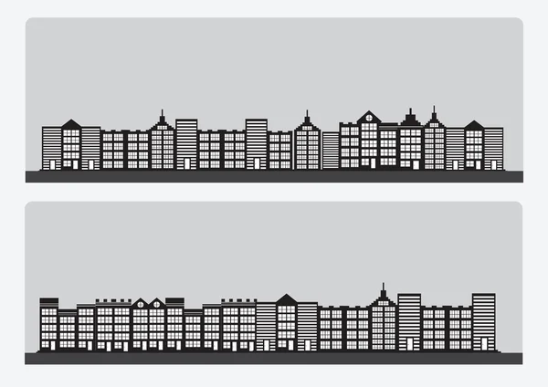 Ciudad ciudades silueta icono conjunto — Vector de stock