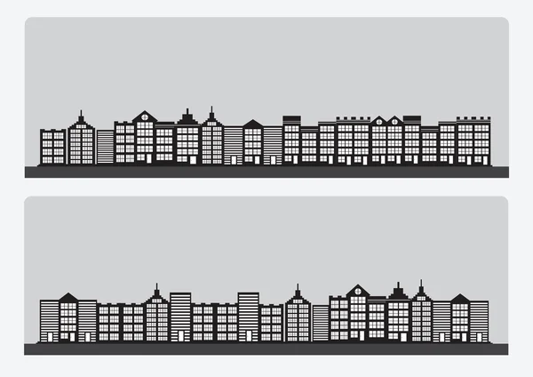 Town cities silhouette icon set — Stock Vector